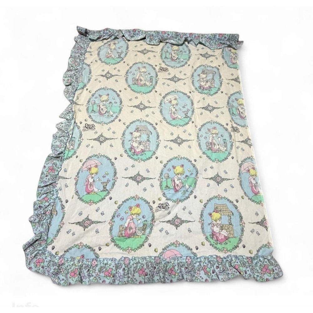 Vintage Precious Moments Goode Fabric Panel Ruffle Nursery Crib Decor 60x46 USA